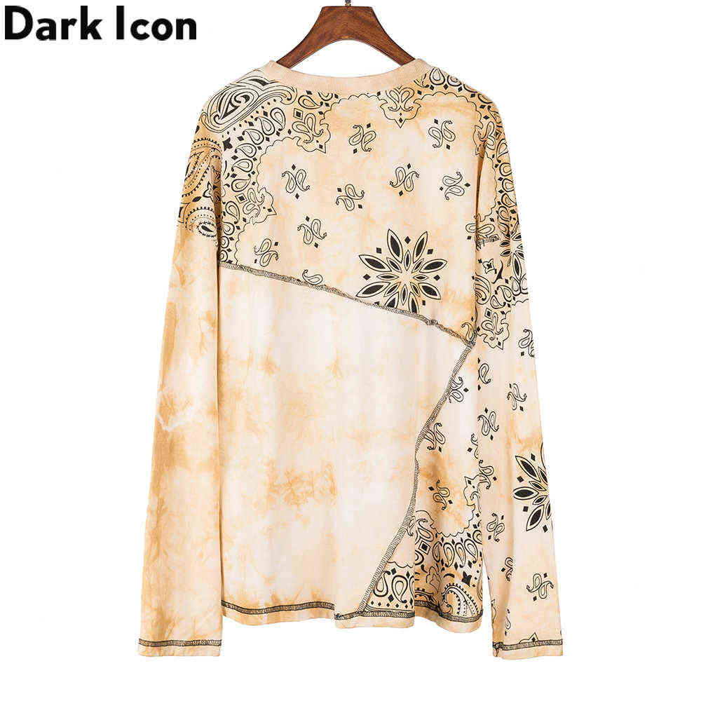 Tie Dyeing Bandana T-shirt Long Sleeve Round Neck High Street Men's TShirt Cotton Tee Shirts 210603