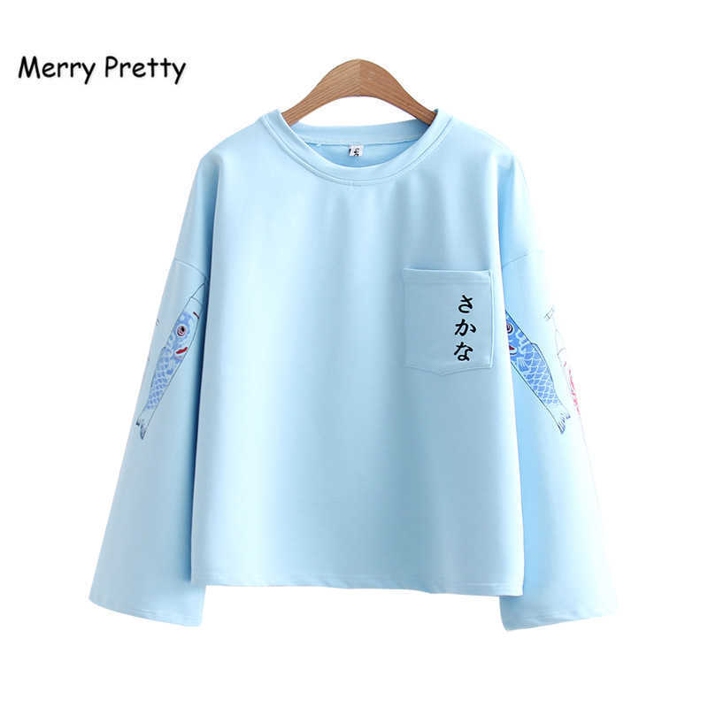 Merry Pretty T Shirt Women Long Sleeve Harajuku Fish Print Pocket Funny Shirts O-neck Cotton shirt Cute ee ops 210526, Sky blue
Merry Pretty T Shirt Women Long Sleeve Harajuku Fish Print Pocket Funny Shirts O-neck Cotton shirt Cute ee ops 210526, Sky blue