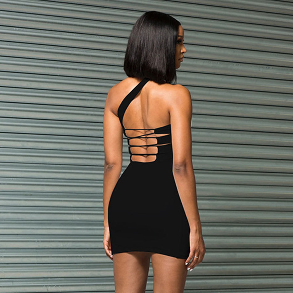 Free Women Sexy Dress One Shoulder Sleeveless Lace-Up Bodycon Halter Club Evening Party es Vestidos 210524