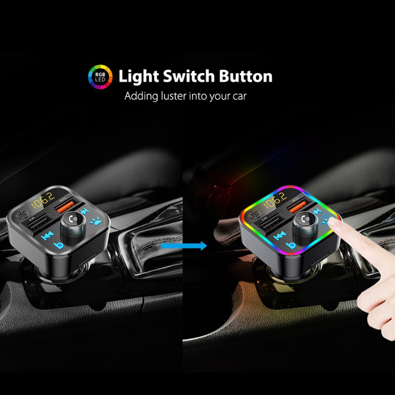 Car Kit Bluetooth FM Transmitters Bass Stereo MP3 Music Player Wireless Handsfree Phone Charger Adapter With LED Backlit QC 3.0 Fast Charging Automoti