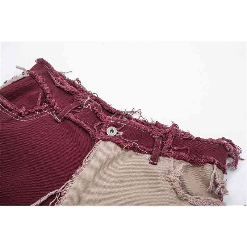 IEFB Mens Tassel Unhairing Deconstruction Splicing Straight Loose Washed Jeans Spring Hip Hop High Street Casual Denim Pants 210524