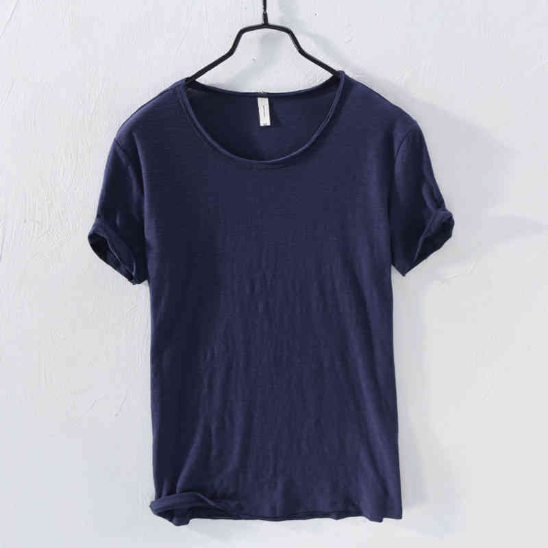 Summer Pure Cotton T-shirt For Men O-Neck Solid Color Casual Thin T Shirt Basic Tees Plus Size Male Short Sleeve Tops Clothing 210329