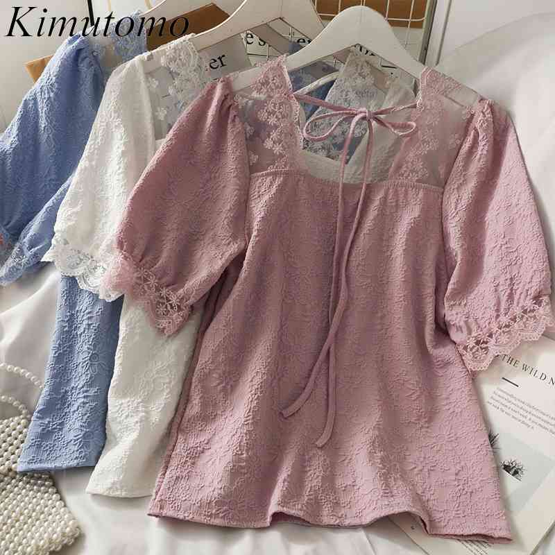 Kimutomo Lace Stitching Blouse Girls Square Collar Bow Lace Up Loose Shirt Women's Summer Short Sleeve Solid Tops 3 Color 210521, Pink
Kimutomo Lace Stitching Blouse Girls Square Collar Bow Lace Up Loose Shirt Women's Summer Short Sleeve Solid Tops 3 Color 210521, Pink