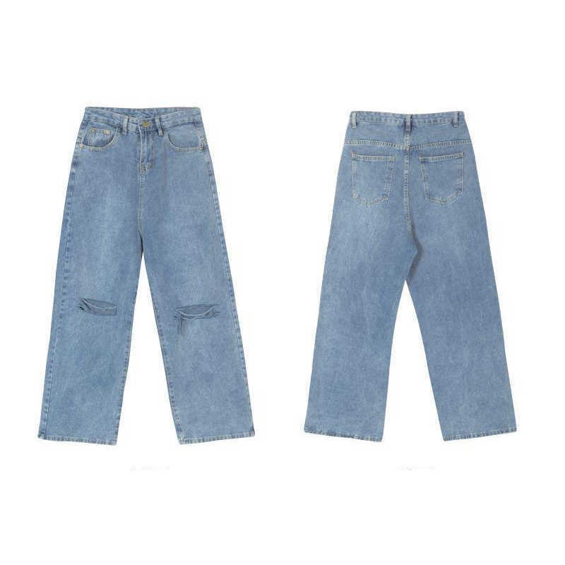 Spring Autumn Jeans Women High Waist Loose Wide Leg Jeans Long Pants Straight Tube Street Hip Hop Bf Female Trousers Jeans 210702