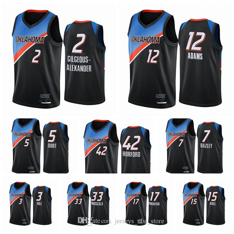 2021 Oklahoma City Thundere Men Steven Adams Shai Gilgeous-Alexander Black City Basketball Jersey New Uniform