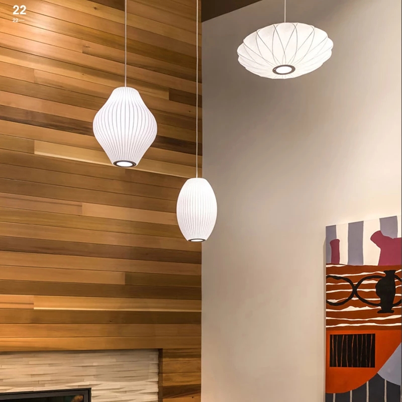 2021 George Nelson Bubble Saucer Lamp E27 LED White Silk Pendant Light White Silk Flat Ball White Silk hanging Lighting