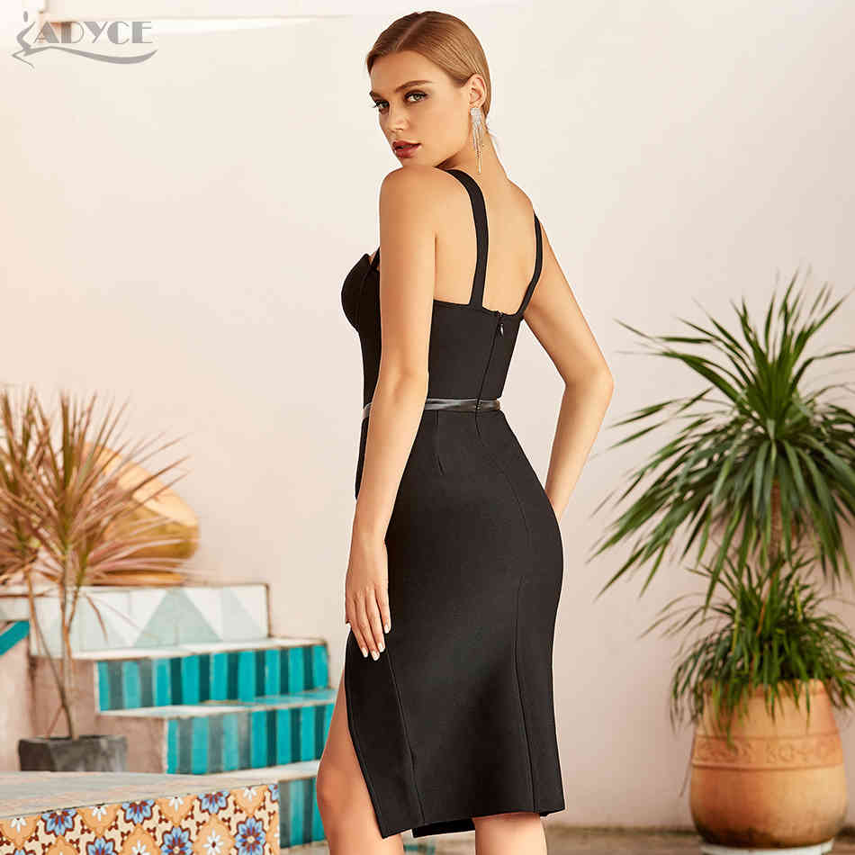 Summer Women Elegant Black Bodycon Bandage Dress Sexy Spaghetti Strap Midi Blue Club Celebrity Runway Party 210423