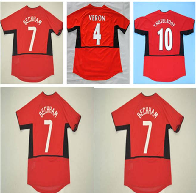 2002 2003 2004 Man Retro utd Soccer Jerseys 02 03 04 Classic Football Shirts Beckham Ronaldo Veron Van Nistelrooy