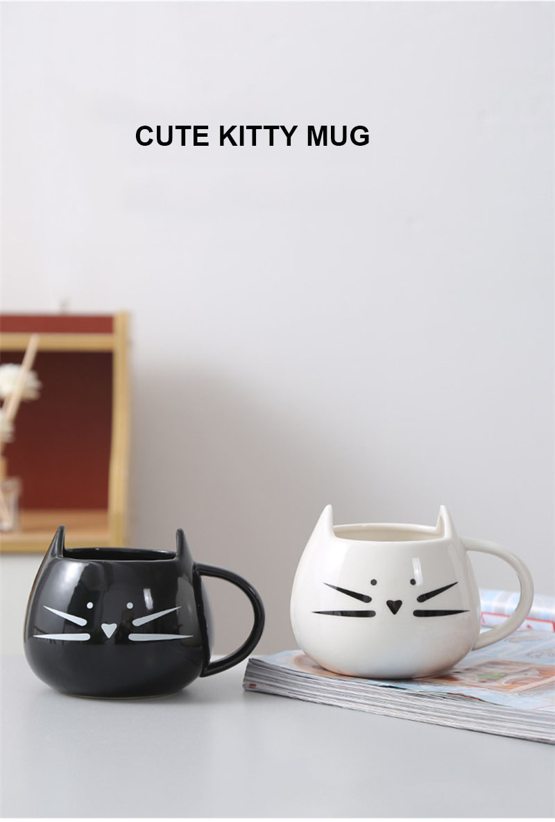 500ml Cute Black White Cat Mug Ceramic Couple Cup Milk Coffee Cups Household Office Mugs For Birthday Present