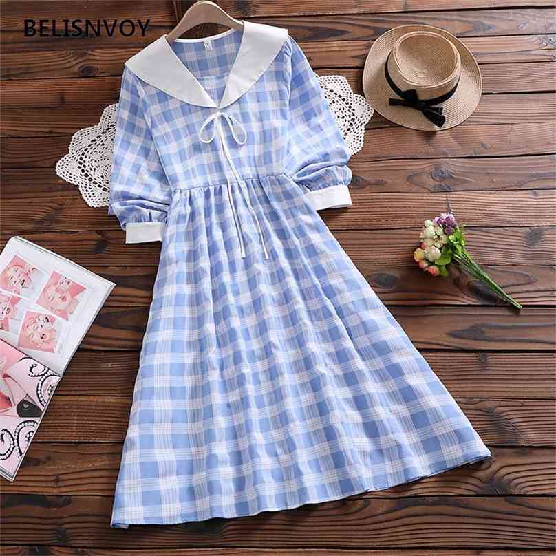 Japanese Style Cute Sweet Plaid Dress Women Autumn Spring Fashion Arrival Sailor Collar Bow Long Sleeve Mori Girl Vestidos 210520, Blue
Japanese Style Cute Sweet Plaid Dress Women Autumn Spring Fashion Arrival Sailor Collar Bow Long Sleeve Mori Girl Vestidos 210520, Blue