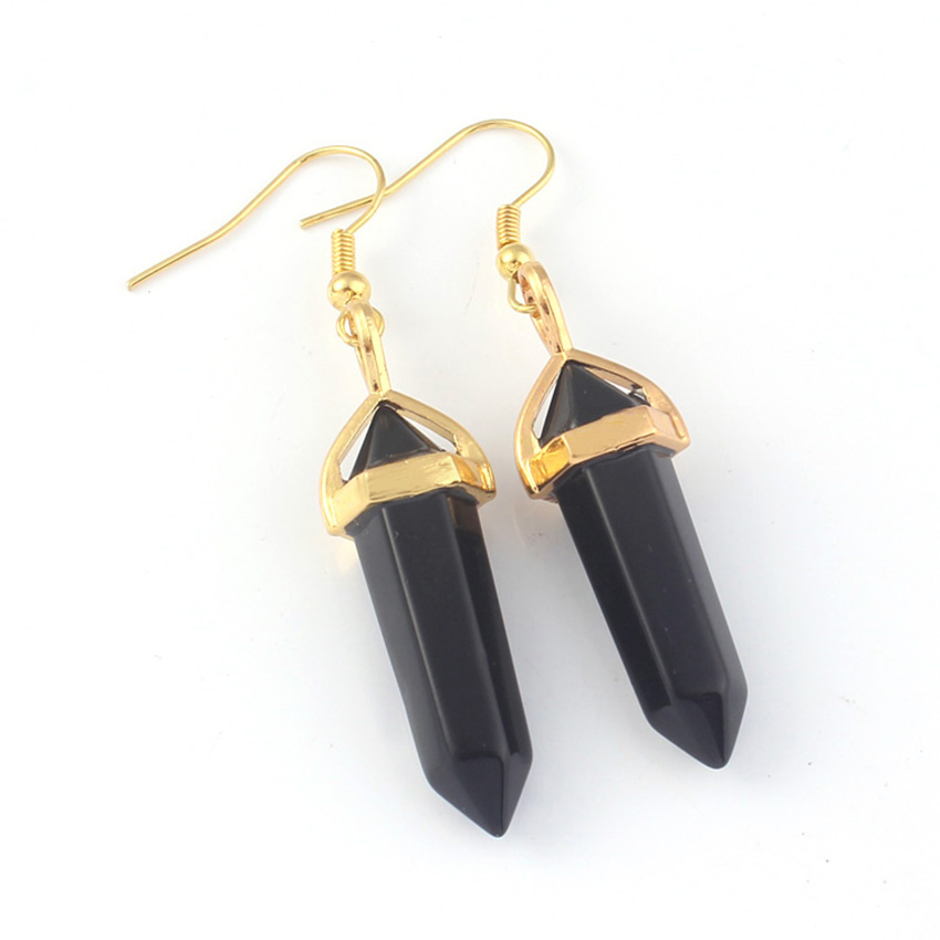 Hexagonal prism Bullet Earrings Natural Amethysts Opal Turquoises Quartz Dangle Earrings Healing Reiki Stone Pendulum Earrings Women