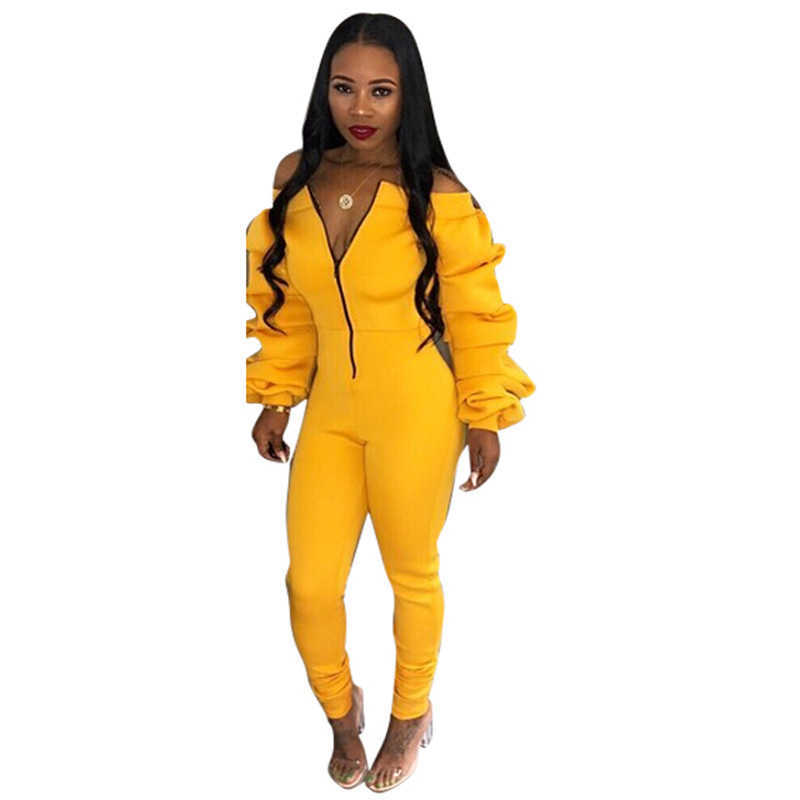 Ladies Casual Slash Neck Front Zipper Jumpsuit Stacked Long Sleeve Slim Bodysuit Women Kombinezon Damski Elegancki 210604