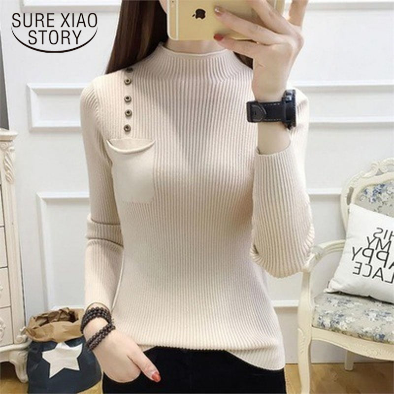 Autumn Winter Slim Woman Sweaters Thicken Button Pullover Sweater Long Sleeve Warm Jumper Chic Korean Clothes 12278 210510