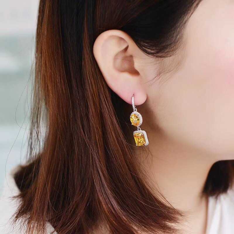 PANSYSEN 100% 925 sterling silver Emerald Sapphire Gemstone Drop Earrings For Women Anniversary Party Fine Jewlery Wholesale 210624