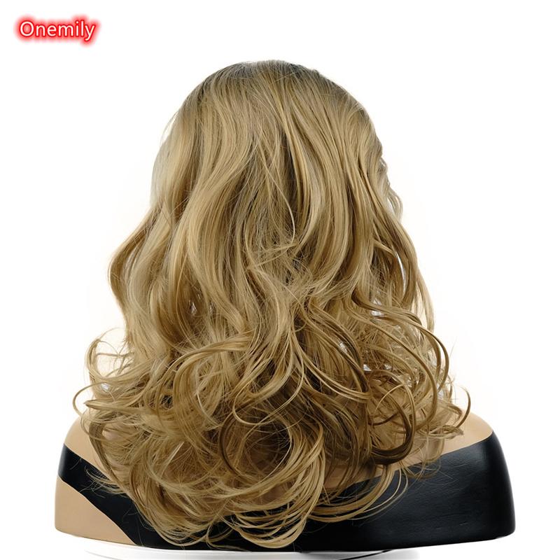 Synthetic Wigs Onemily Ombre Brown Long Wavy Middle Part Wig Women Fashion Natural For Daily