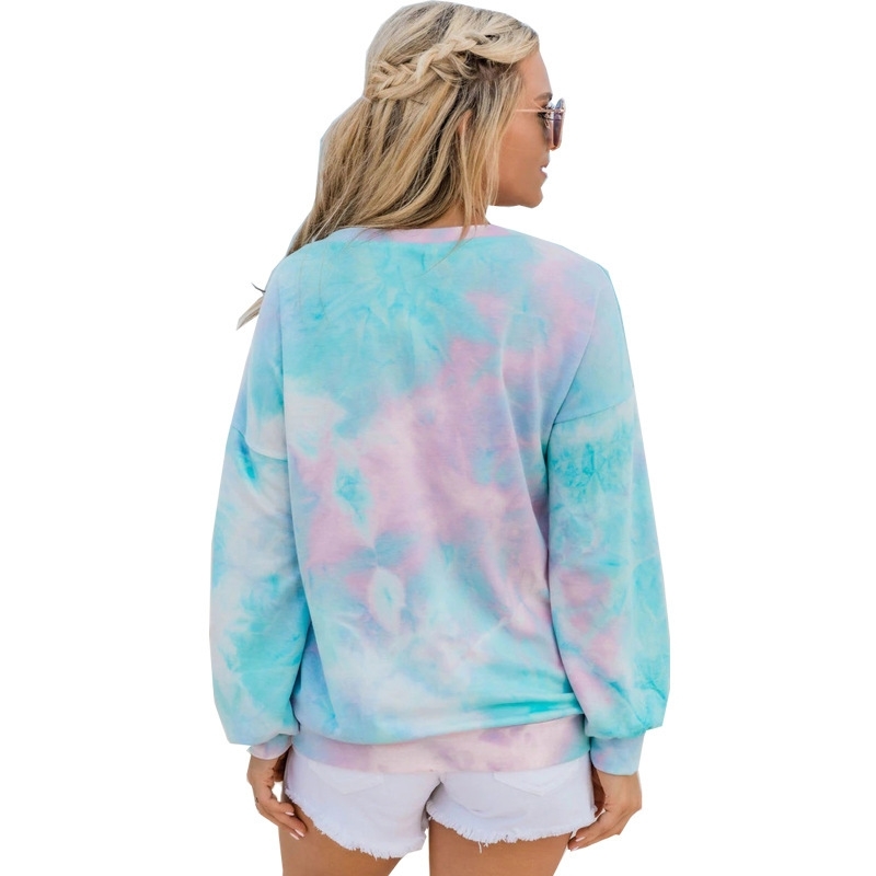 Women Casual Sweatshirts Tie Dye Printed Colorful O Neck Long Sleeve Hoodies Autumn Winter Sexy Off Shoulder Loose Pullover Tops 210526