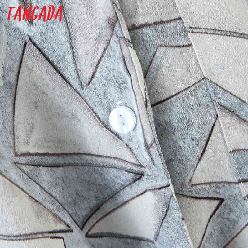 Women Retro Geometry Print Crop Long Sleeve Chic Female Loose Shirt Tops QW91 210416