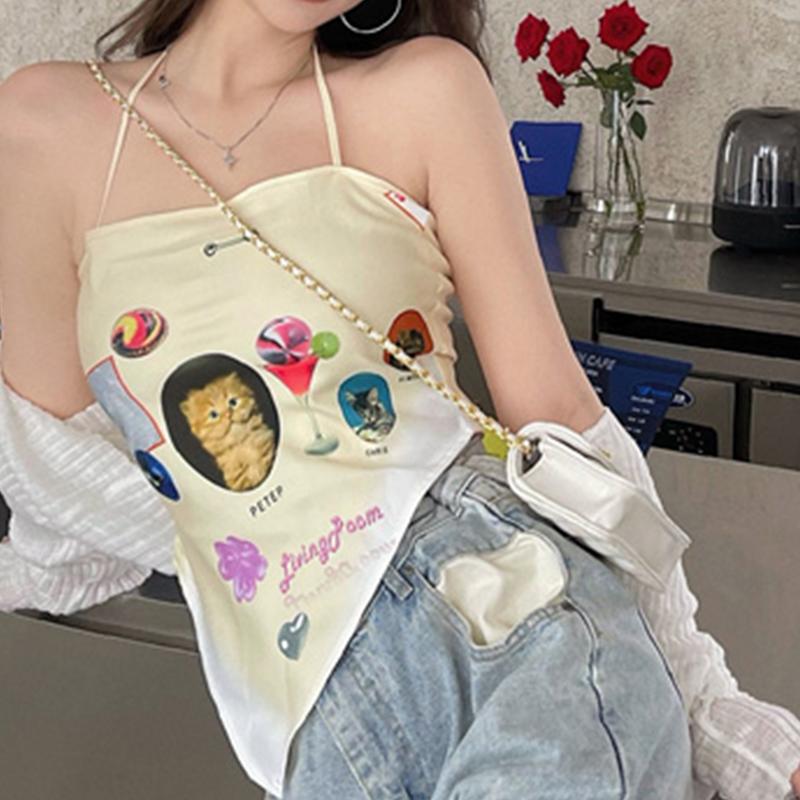 Women's Tanks & Camis Halter Lace-Up Irregular Hem Tube Tops Streetwear Mixing Pattern Print Tank Femme Beige Vests, White
Women's Tanks & Camis Halter Lace-Up Irregular Hem Tube Tops Streetwear Mixing Pattern Print Tank Femme Beige Vests, White