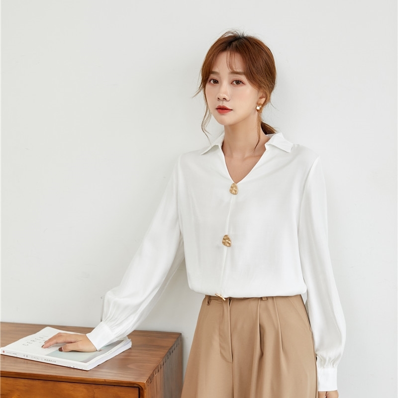 Womens Tops And Blouses Long Sleeve White Chiffon Blouse Blusas Mujer De Moda V-neck Office Ladies Tops Blouse Women C266 210602