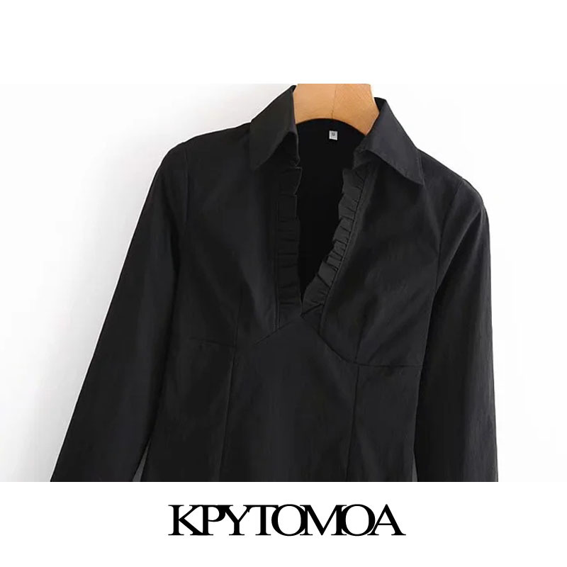 Women Chic Fashion Ruffled Black Mini Dress Long Sleeve Side Zipper Female Dresses Vestidos Mujer 210420