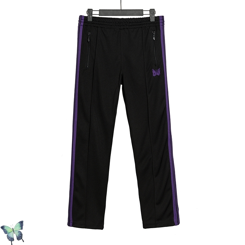 AWGE Butterfly Embroidery Sweatpants Men Women High Quality Loose Cotton Striped Drawstring Zipper Pocket Casual Trousers 210420