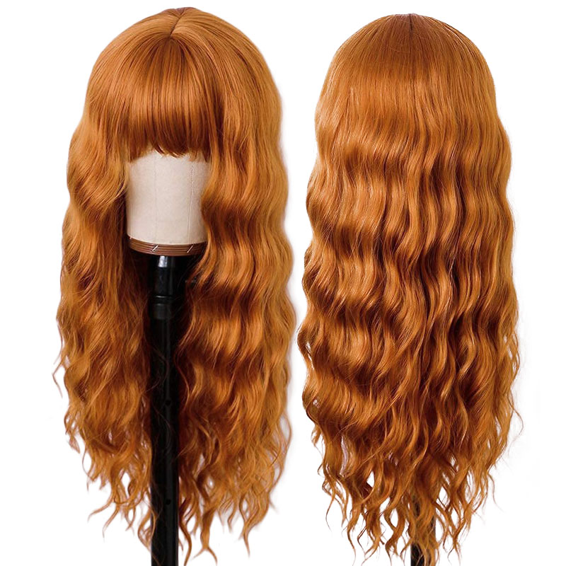 Wool coil curly long synthetic wig orange WoodFestival neat bnags wigs for women high temperature fiber hair cosplay