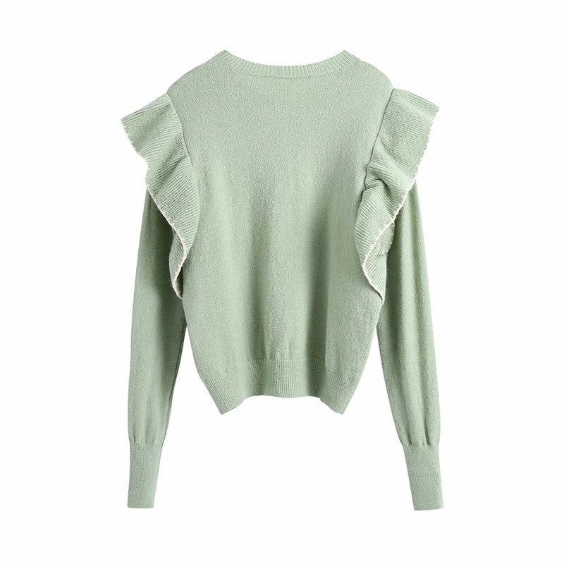 Women's Ruffled Knitted Sweater Autumn Long Sleeved Slim Casual Top 210521