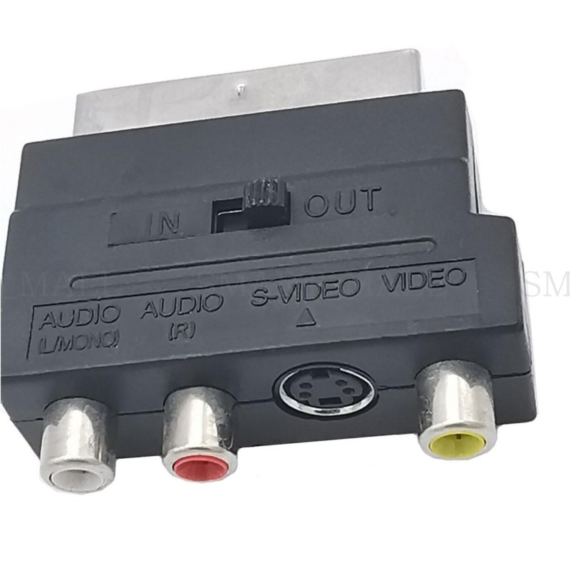SCART Adaptor AV Block To 3 RCA Phono Composite S-Video With In/Out Switch for TV DVD VCR
SCART Adaptor AV Block To 3 RCA Phono Composite S-Video With In/Out Switch for TV DVD VCR