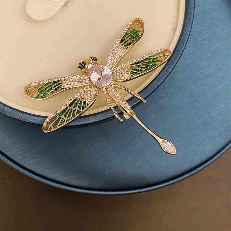 Oil Dripping Insect Forest Golden Green Dragonfly Brooch Collar Pin Gorgeous Versatile Accessories Female Gift
