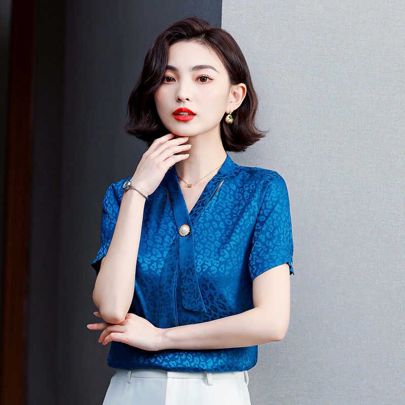 Womens Tops and Blouses Summer Fashion Satin Short Sleeve Shirts Plus Size XXXL 210531
