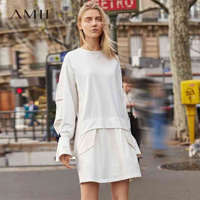Backless Dress Autumn Women Round Neck Solid Loose Female Dresses 11980011 210527