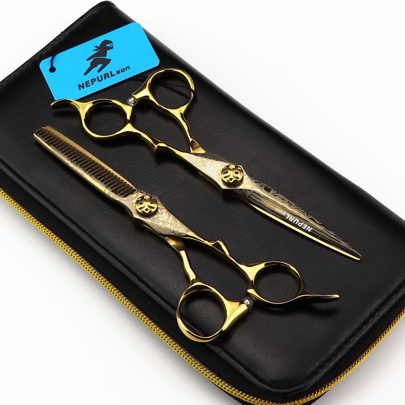 NEPURLSON hair cutting scissors Mcg-15 golden Damascus 6.0 inch barber professional