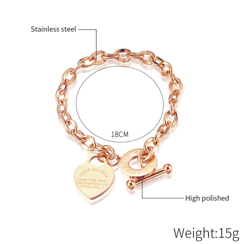 Link, Chain Fashion Bracelets For Women Link Rose Gold Color Heart Lettering Stainless Steel Ladies Gift Pulceras Y Brazaletes Mujer