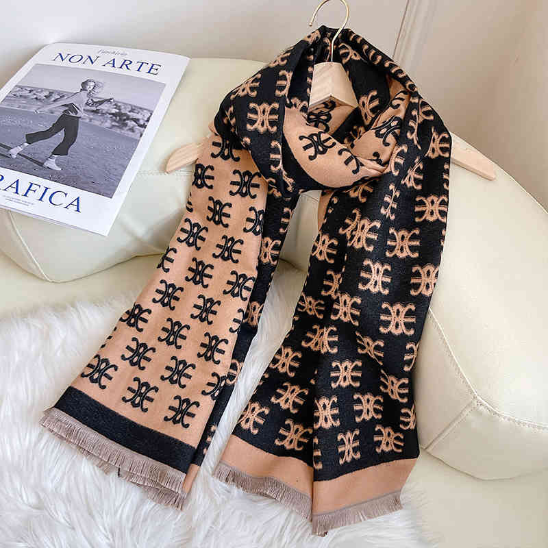 Hat Scarf Glove Setautumn and Winter Korean Double-sided Long Thickened Cashmere Like Summer Office Air Conditioning Room Shoulder Cape Shawl