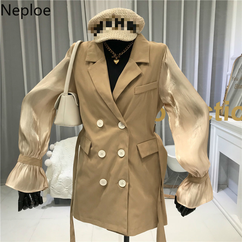 Blazer Dress Women Fashion Notched Collar Flare Sleeve Vestidos Summer Casual Lace Up Slim Waist Female Dresses 210422