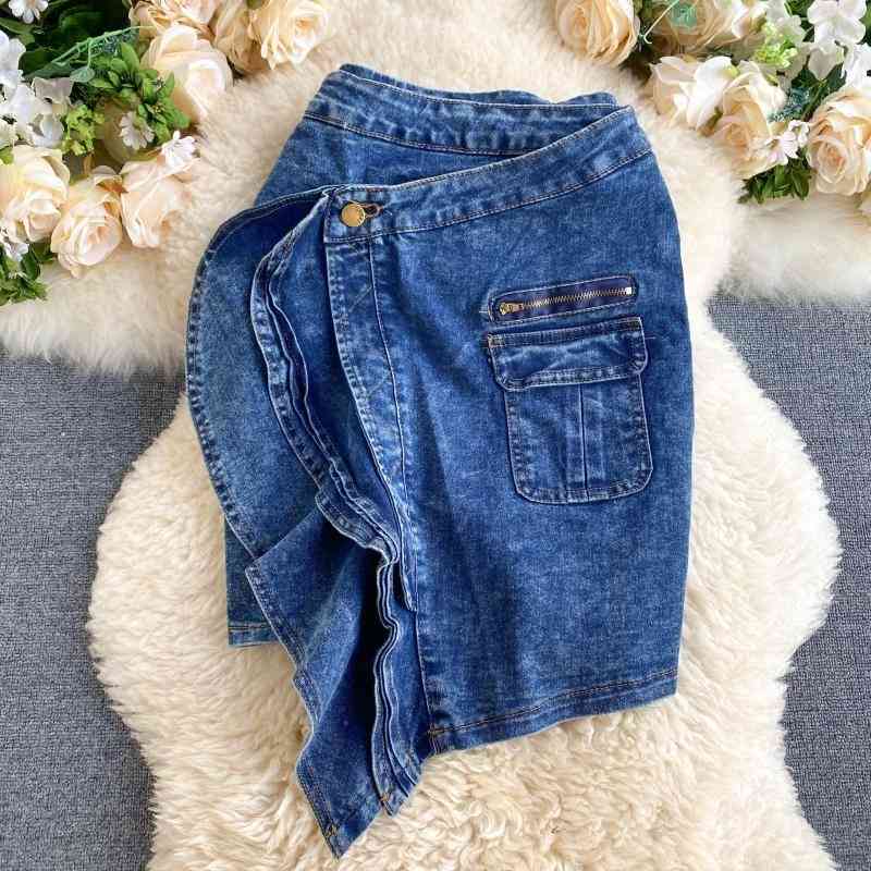 DEAT Autumn Long Flare Sleeve Square Collar Short Denim Top Mini Irregular Skirt Two Piece Set Women Outfits MK316 201012