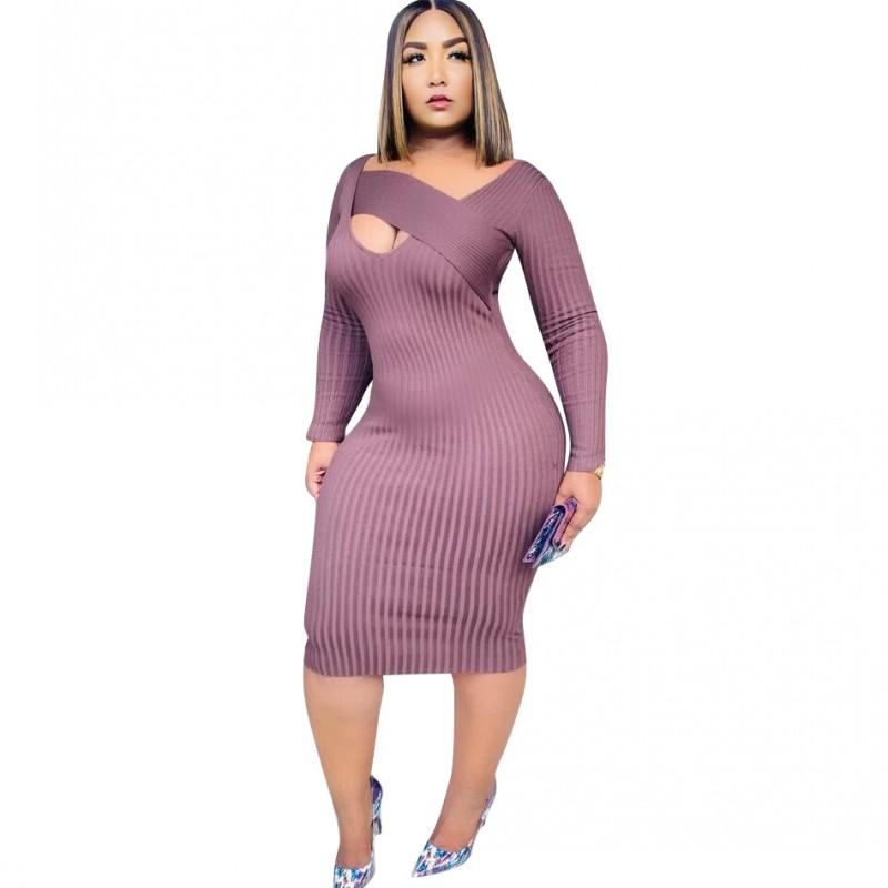 High Elastic Knitted Skinny Pencil Dresses Women Sexy V Neck Hollow Out Dress Autumn Winter Solid Color Ribbed Club Vestidos Casual, Purple
High Elastic Knitted Skinny Pencil Dresses Women Sexy V Neck Hollow Out Dress Autumn Winter Solid Color Ribbed Club Vestidos Casual, Purple