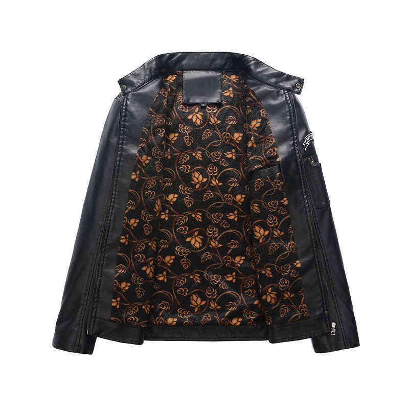 Men's Winter Casual Embroidery Faux Leather Coats Jackets Men Autumn Motorcycle PU Fleece Windproof Jacket Biker For Male 211119