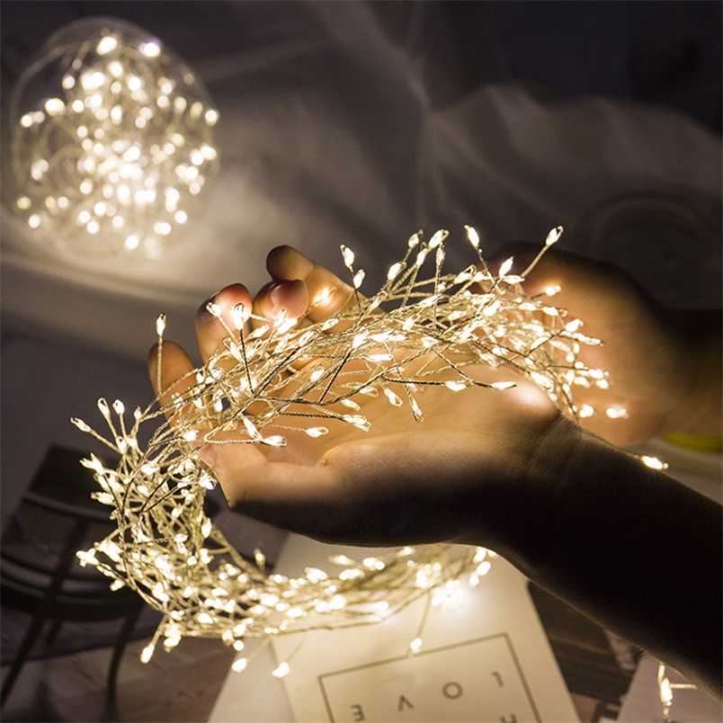 Outdoor Waterproof String Light LED Firecracker Fairy Light 8 Modes Xmas Tree Home Party Holiday Garden Decor USB/Battery D30 211104