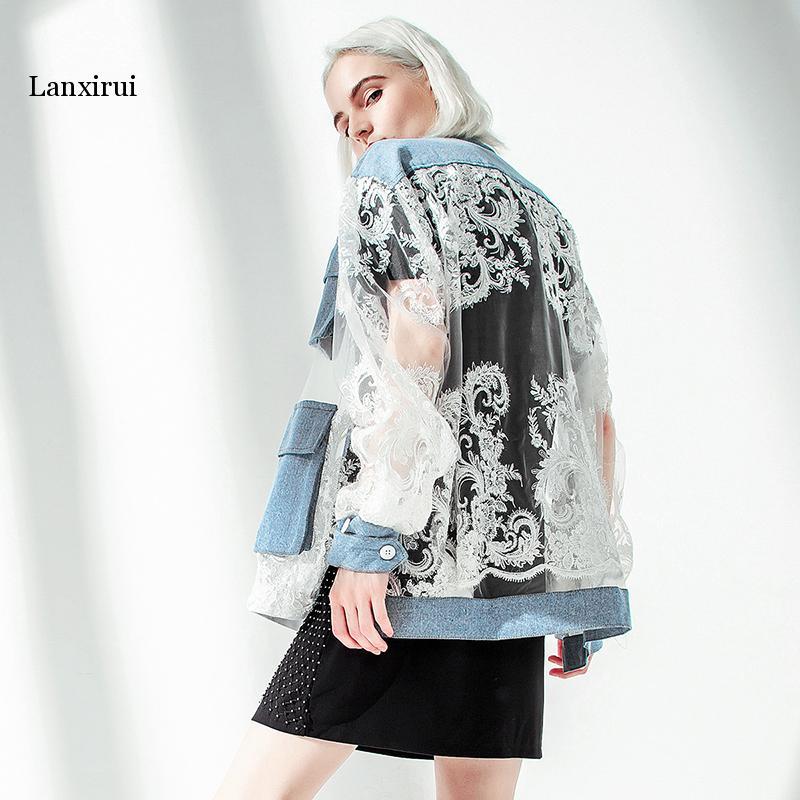 Women's Jackets Spring Autumn Stand Collar Long Sleeve Blue Denim Lace Split Joint Big Size Jacket Women Coat Fashion Tide
Women's Jackets Spring Autumn Stand Collar Long Sleeve Blue Denim Lace Split Joint Big Size Jacket Women Coat Fashion Tide