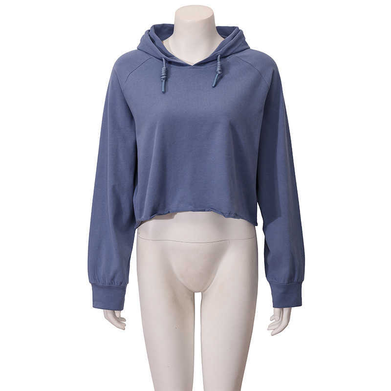 100% Cotton Solid Women's Crop Hoodie Thin Spring Autumn Long Sleeve Ladies Oversized Streetwear Pullover Sweatshirt M30624 210526