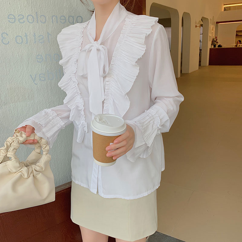 OL Formal High Street Bow Solid Large Size Feminine All Match Shirts Spring Lace Up Women Gentle Blouses Tops 210421