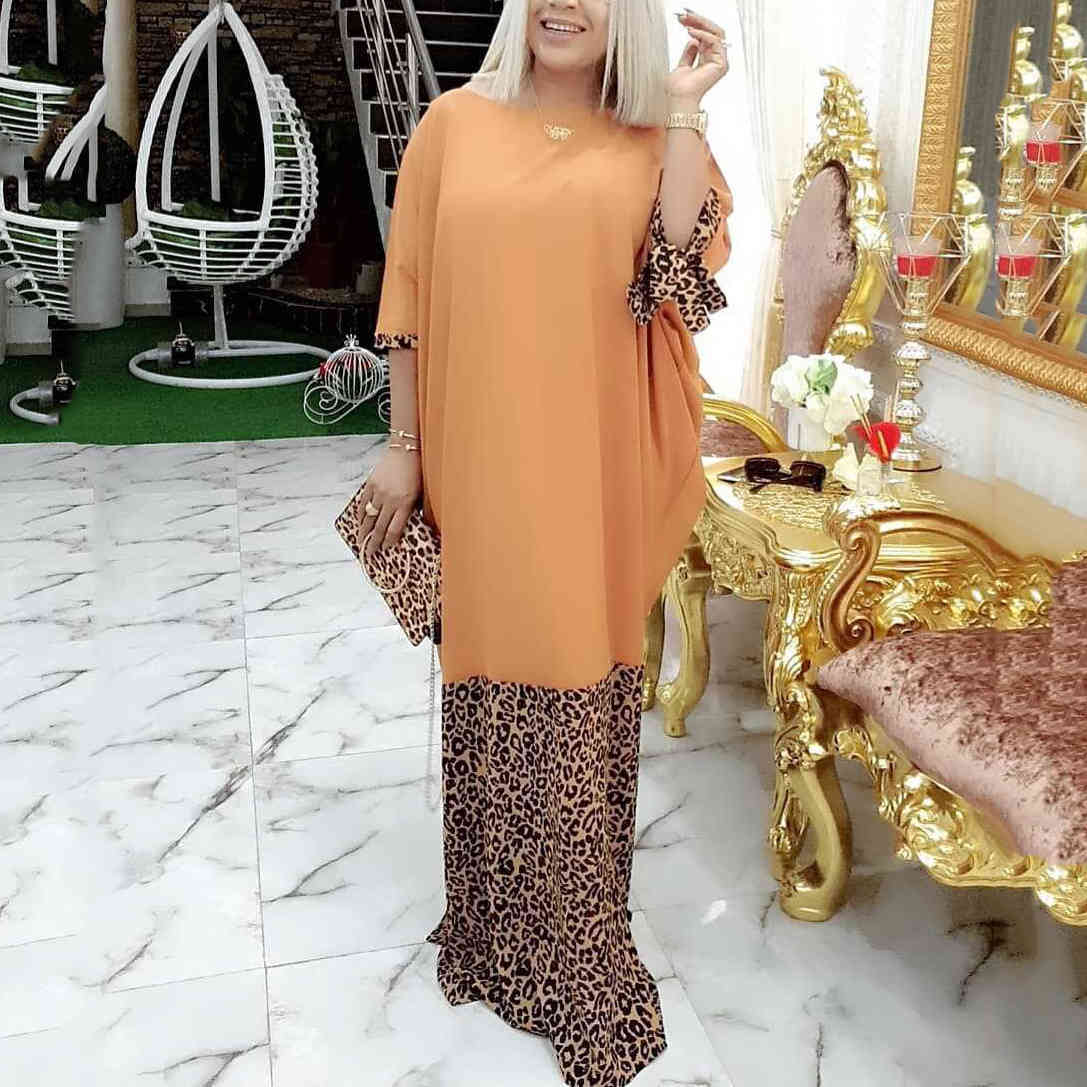 Long Maxi Dress African Dresses For Women Yellow Leopard Print Patchwork Loose Floor Length Elegant Evening Night Party Vestidos 210510