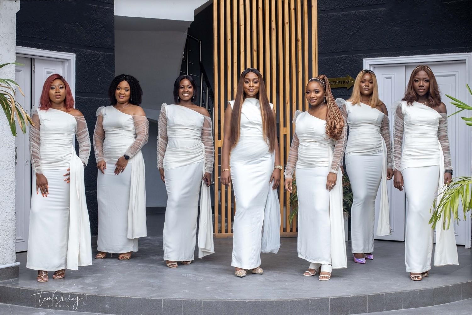 Plus Size African Mermaid Bridesmaid Dresses One Shoulder Long Sleeves Tulle Satin Floor Length Wedding Guest Dress Maid Of Honor Gowns Custom Made