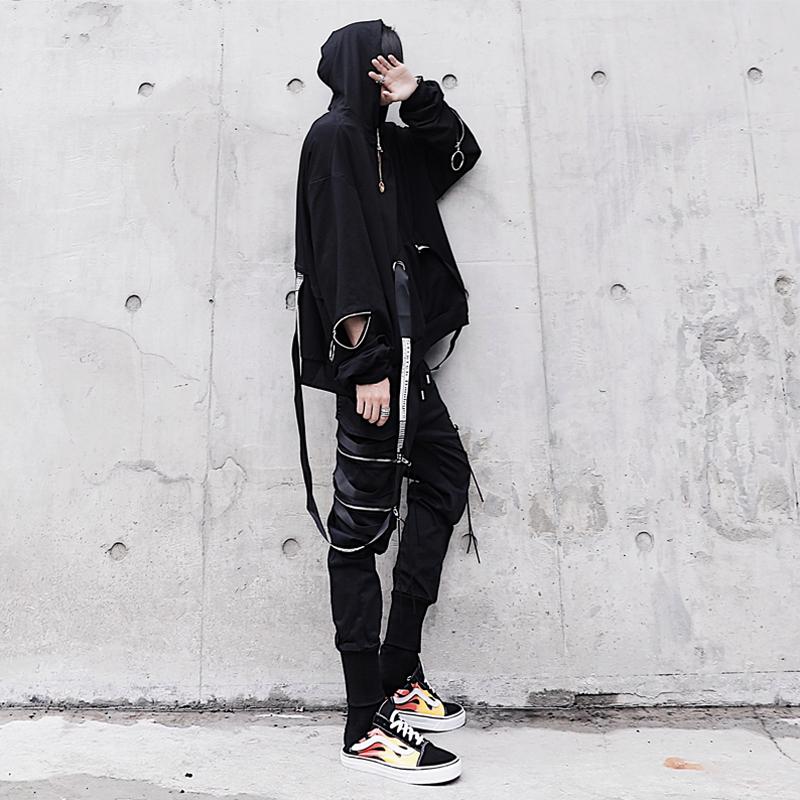 Autumn Winter Street Hip Hop Techwear Oversized Hoodie Men Sleeves Zipper Vintage Casual Sweatshirts Gothic Kpop Sweat Homme Men's Hoodies &