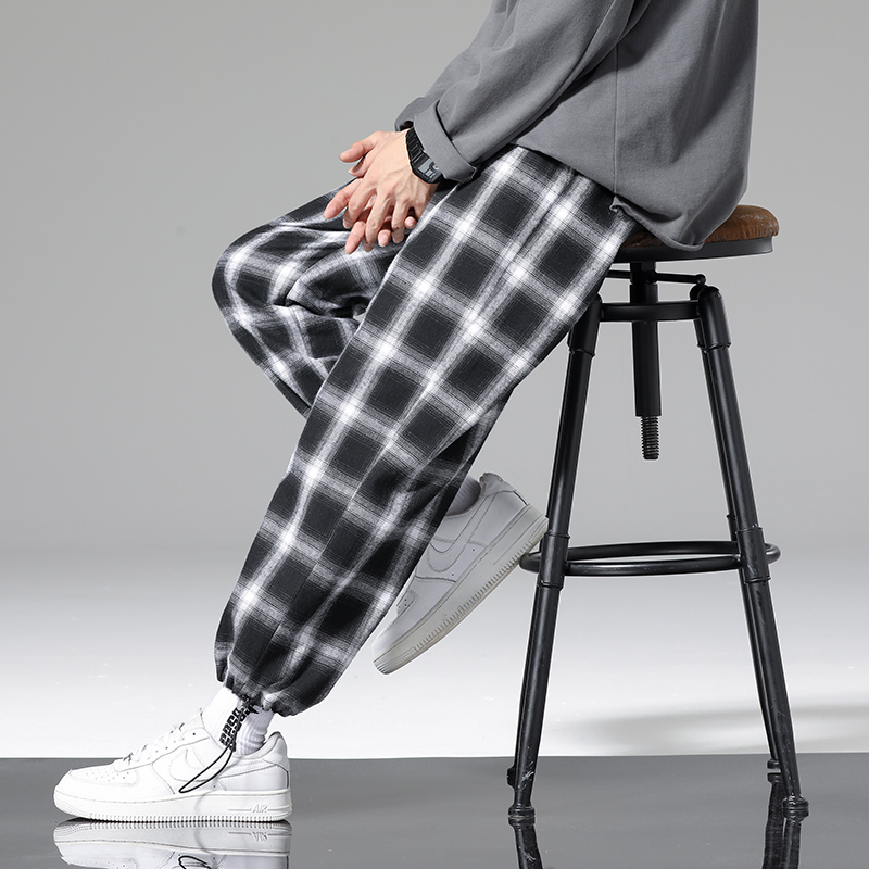 Autumn Plaid Pants Men Fashion Loose Hip Hop Casual Trousers Korean Male Harem Pant All-match Confortable