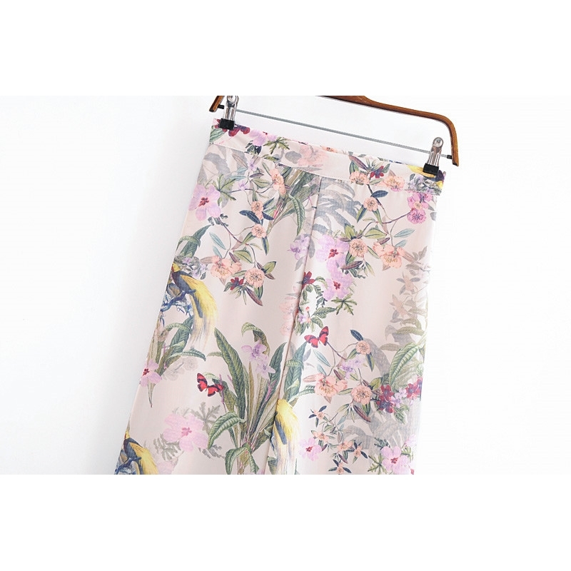 Summer Fashion Casual Boho Print Wide Leg Pants Women Holiday Style High Waist Zipper Female Chic 210514
