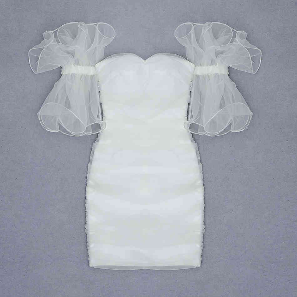 Free Women Mesh Patchwork Bandage Dress Sexy V-neck Ruffle Sleeve Bodycon Draped Mini Club Party Vestido 210524