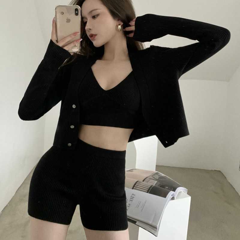 Korean Fashion Summer 3 Piece Set Casual Knitted Women Elegant Long Sleeve Cardigan + Sling V-Neck Vest Shorts Outfits 210526, Photo color
Korean Fashion Summer 3 Piece Set Casual Knitted Women Elegant Long Sleeve Cardigan + Sling V-Neck Vest Shorts Outfits 210526, Photo color