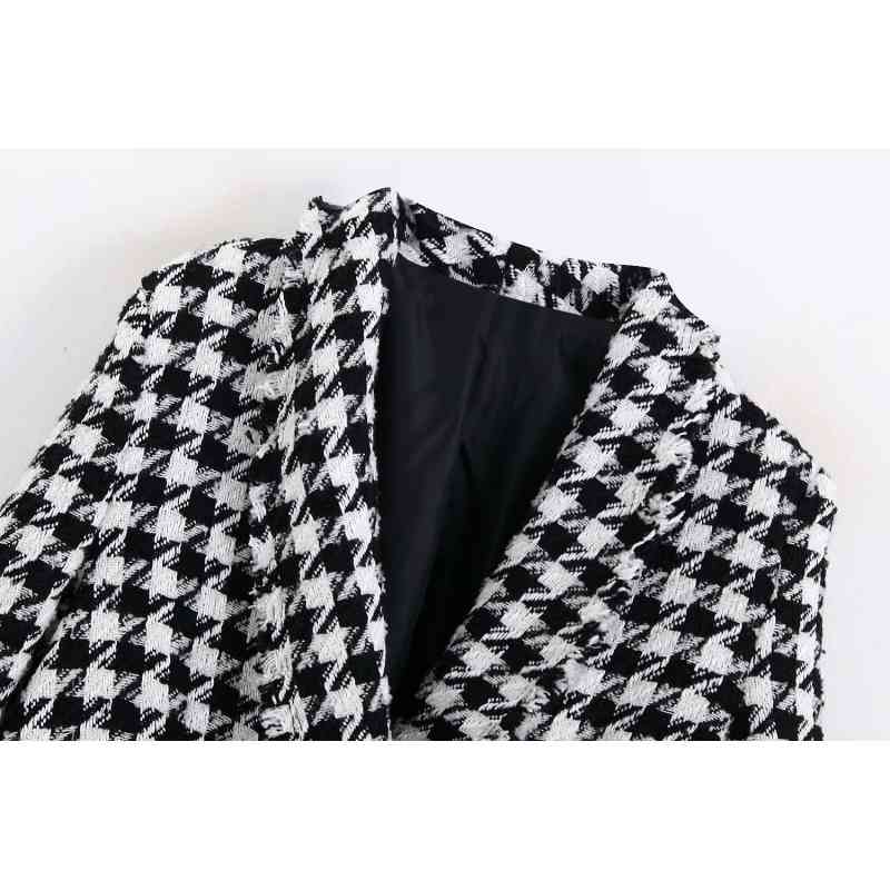 Fashion Houndstooth Women Jackets Autumn Casual Button-fly Ladies Coats Loose Female Jacket Pockets Girls Chic Coat 210430